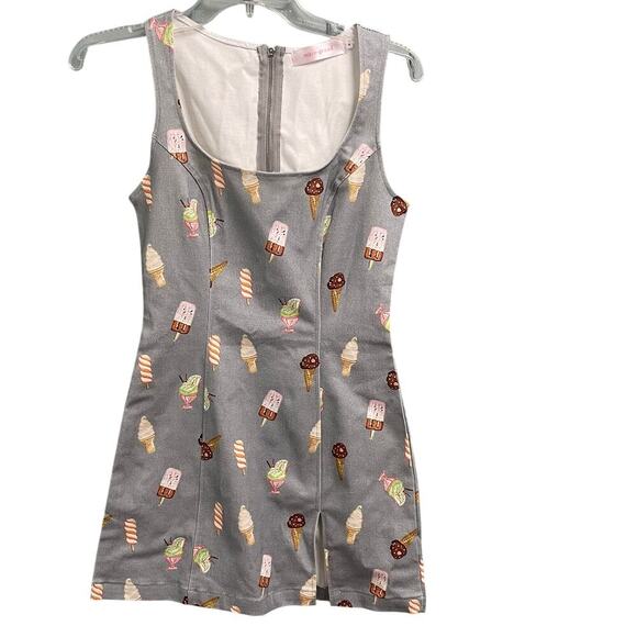 Boutique Style Ice Cream Print Mini Dress Size XS Stretch Gray Back Zip Summer - Picture 1 of 6